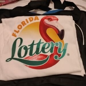 Florida Lottery White Flamingo Logo T-Shirt 2XL w/Duffle Bag Swag Black Blue